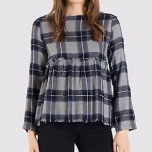 Cloth & Stone Plaid Peplum Raw Hem Long Sleeve Top